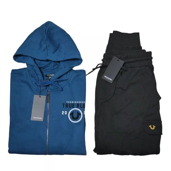 True Religion Men's Fleece Sweatsuit 2 Piece Tracksuit Matching Hoodie Joggers - Picture 9 of 9